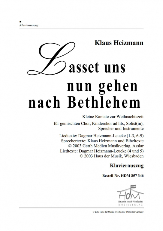 Lasset uns nun gehen Klavierauszug