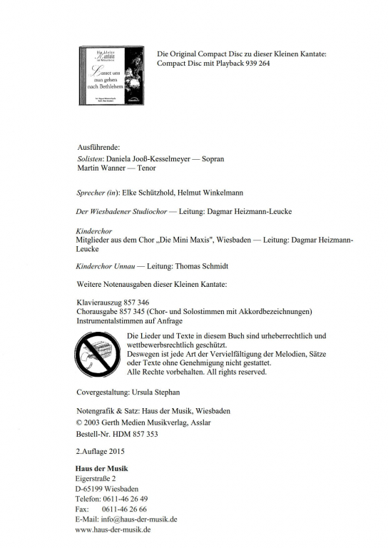 Lasset uns nun gehen nach Bethlehem Partitur