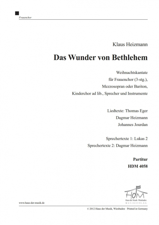 Das Wunder von Bethlehem - (Partitur FCh)