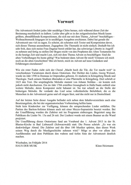 Macht hoch die Tür - (Klavierauszug)