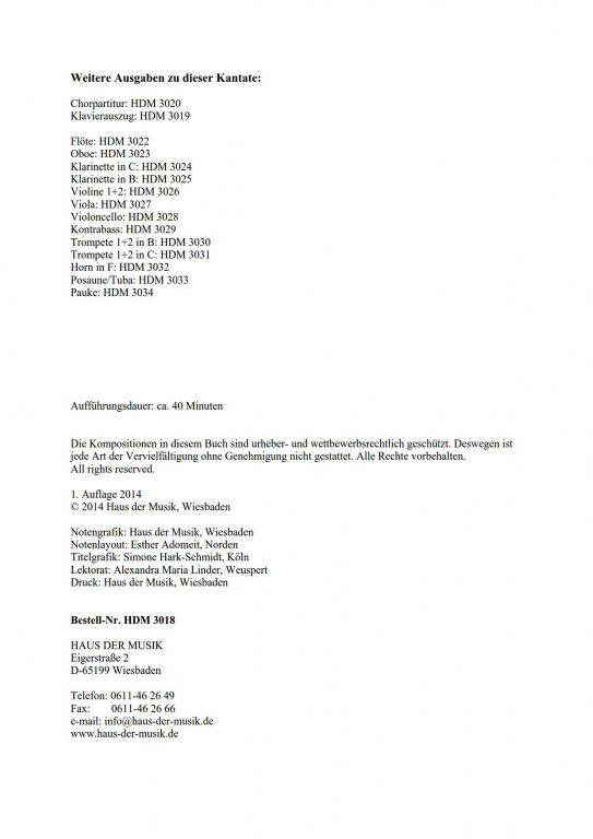 Singet dem Herrn Orchesterpartitur