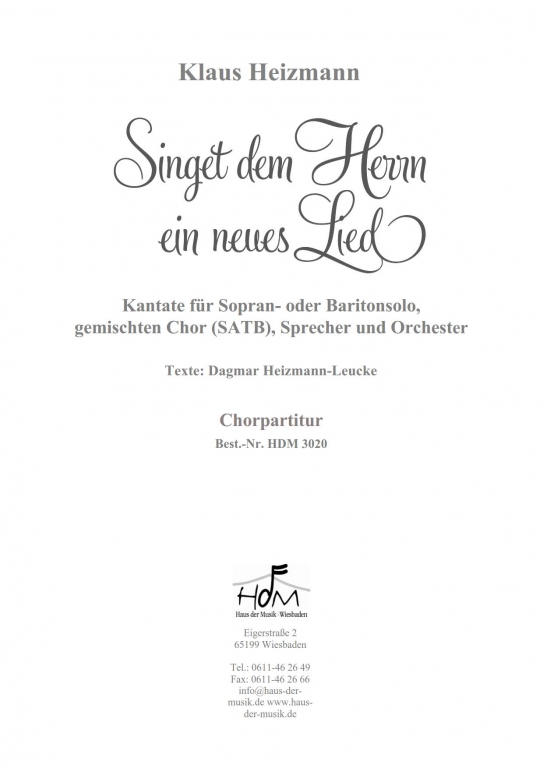 Singet dem Herrn Chorpartitur
