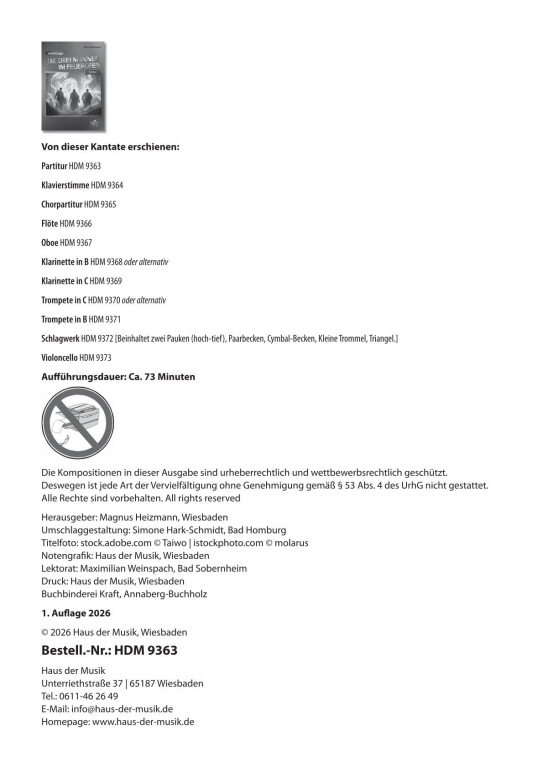 Die drei Männer im Feuerofen Klavierstimme