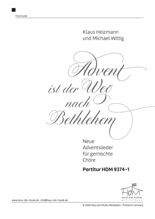 Advent ist der Weg nach Bethlehem - Partitur