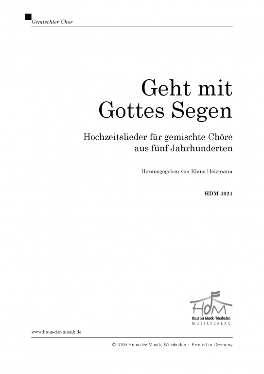 Geht mit Gottes Segen - (Gemischter Chor)