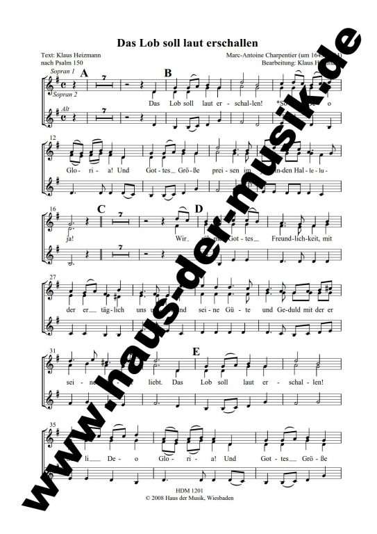 Das Lob soll laut erschallen - Frauenchor- Chorpartitur